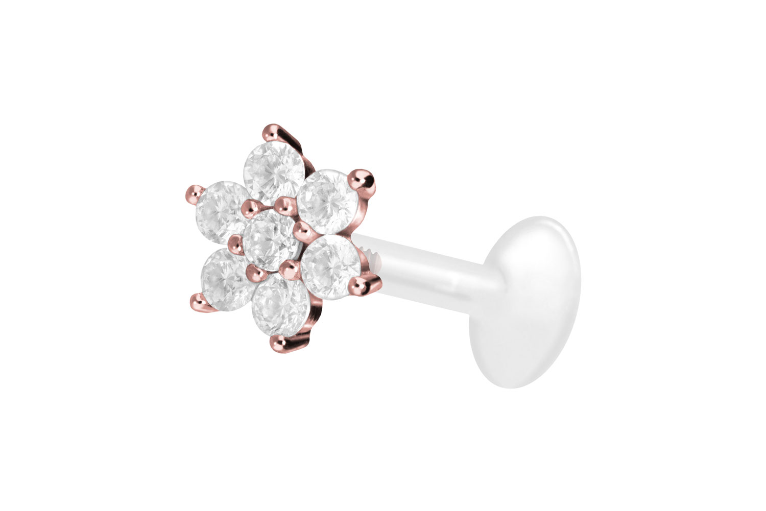 PTFE Labret Piercing mit Innengewinde + Titan-Aufsatz KRISTALLBLUME